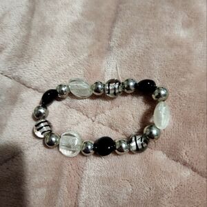 Silver, Black, and Clear Beaded Bracelet